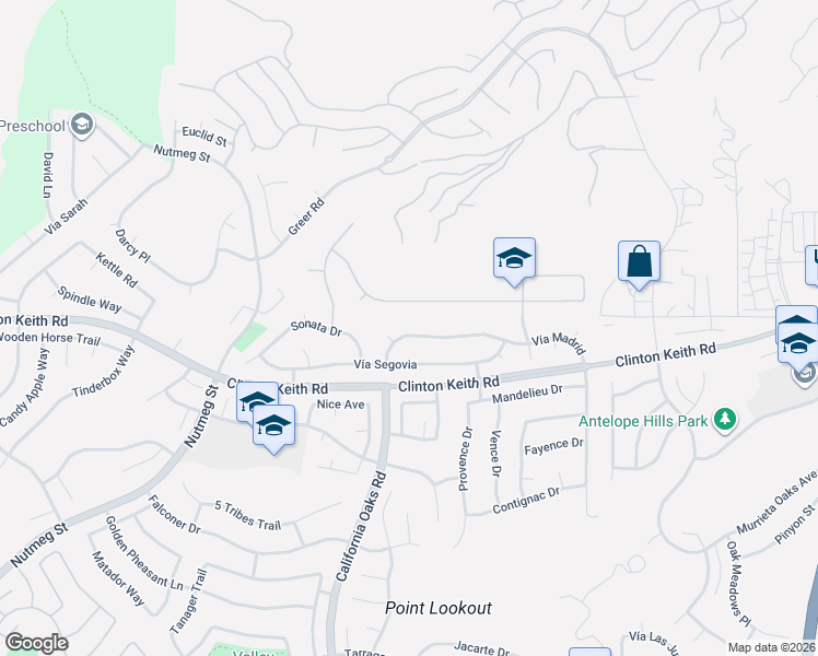 map of restaurants, bars, coffee shops, grocery stores, and more near 23799 Vía Madrid in Murrieta