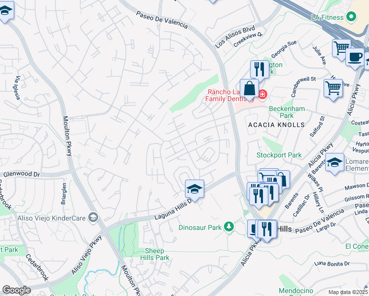 map of restaurants, bars, coffee shops, grocery stores, and more near 878 Via Mendoza in Laguna Woods