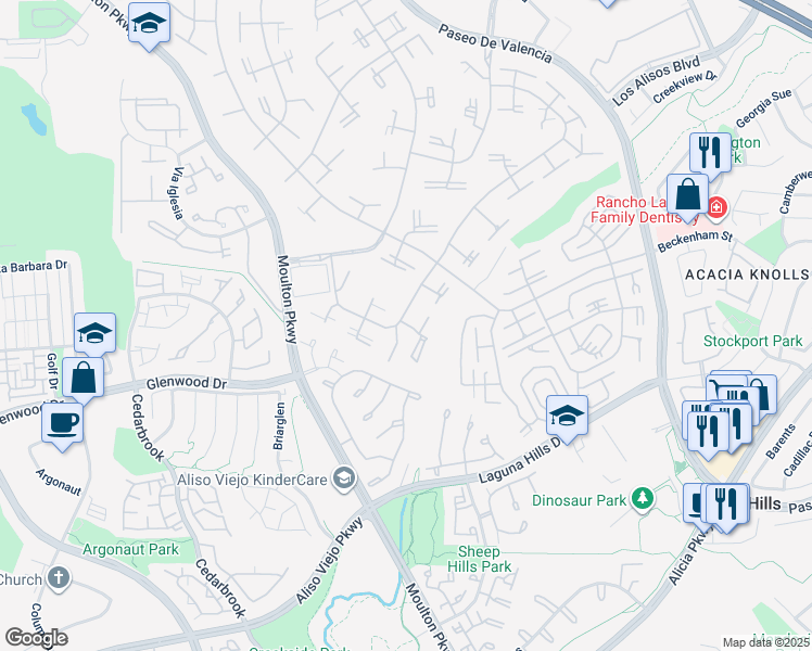 map of restaurants, bars, coffee shops, grocery stores, and more near 944 Avenida Majorca in Laguna Woods