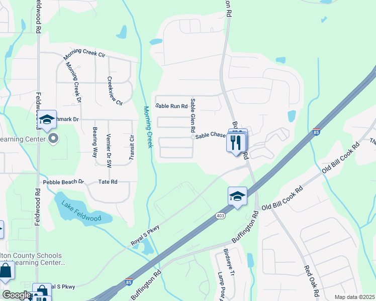 map of restaurants, bars, coffee shops, grocery stores, and more near 3454 Carriage Chase Road in Atlanta