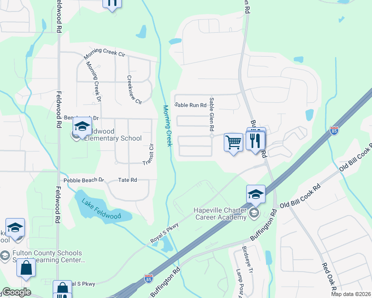 map of restaurants, bars, coffee shops, grocery stores, and more near 5855 Sable Chase Lane in Atlanta
