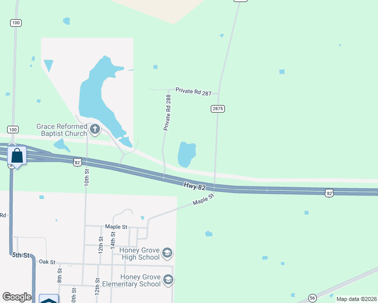 map of restaurants, bars, coffee shops, grocery stores, and more near 17311 U.S. 82 in Honey Grove