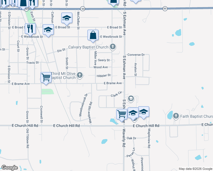 map of restaurants, bars, coffee shops, grocery stores, and more near 2 Marston Courts in West Point