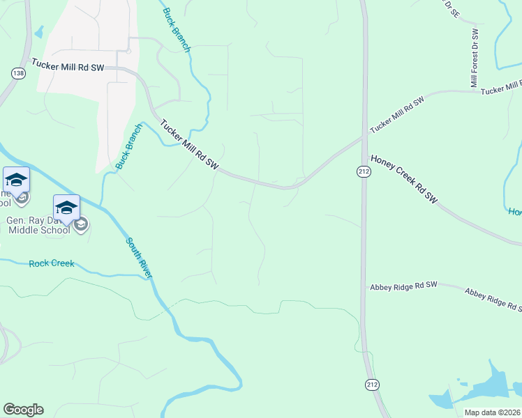 map of restaurants, bars, coffee shops, grocery stores, and more near 3181 Buck Branch Road Southwest in Conyers