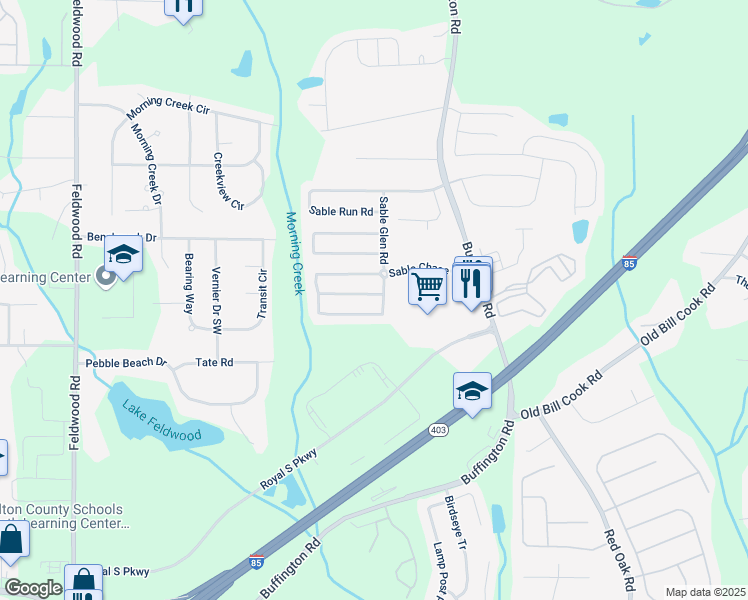 map of restaurants, bars, coffee shops, grocery stores, and more near 3454 Carriage Chase Road in Atlanta