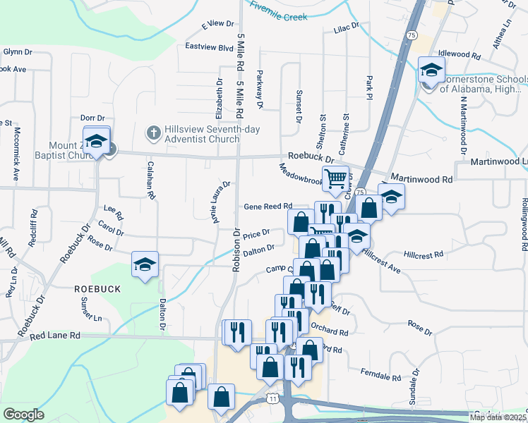 map of restaurants, bars, coffee shops, grocery stores, and more near 429 Gene Reed Road in Birmingham