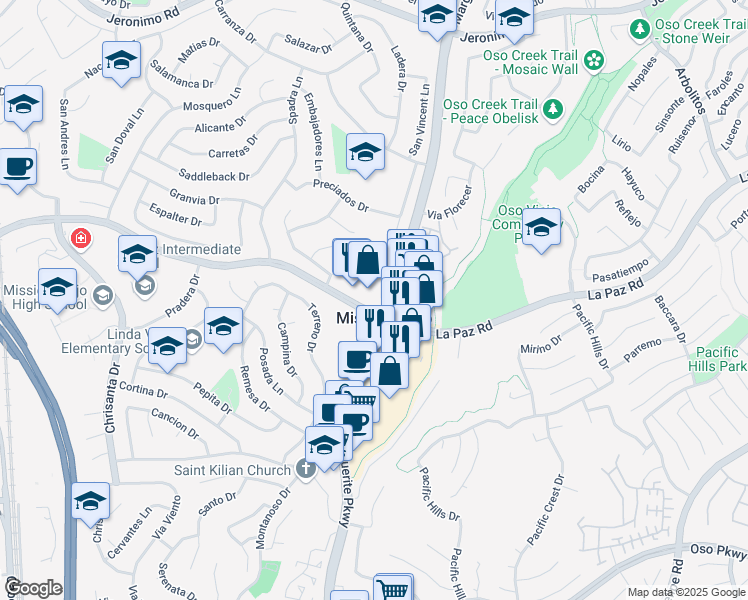 map of restaurants, bars, coffee shops, grocery stores, and more near in Mission Viejo
