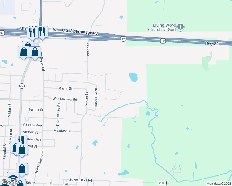 map of restaurants, bars, coffee shops, grocery stores, and more near 1308 Pioneer Trail in Bonham