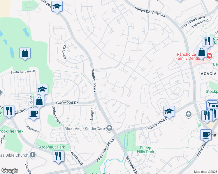 map of restaurants, bars, coffee shops, grocery stores, and more near 743 Avenida Majorca in Laguna Woods