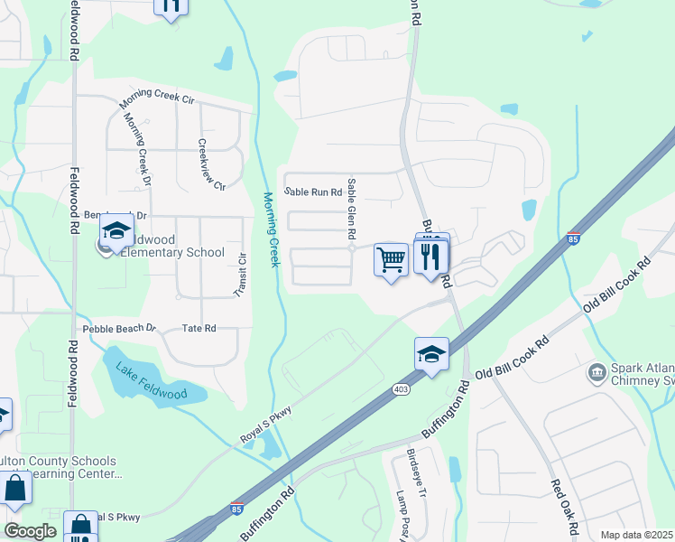 map of restaurants, bars, coffee shops, grocery stores, and more near 3458 Carriage Chase Road in Atlanta