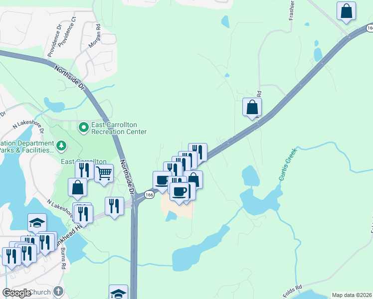 map of restaurants, bars, coffee shops, grocery stores, and more near 1 Ford Way in Carrollton