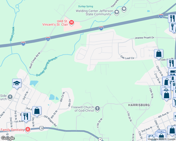 map of restaurants, bars, coffee shops, grocery stores, and more near 23 Cherry Road in Pell City