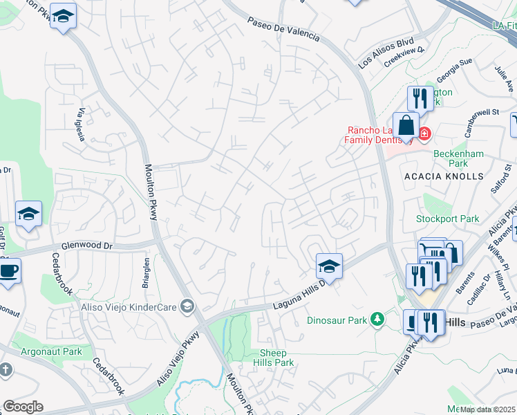 map of restaurants, bars, coffee shops, grocery stores, and more near 911 Ronda Sevilla in Laguna Woods