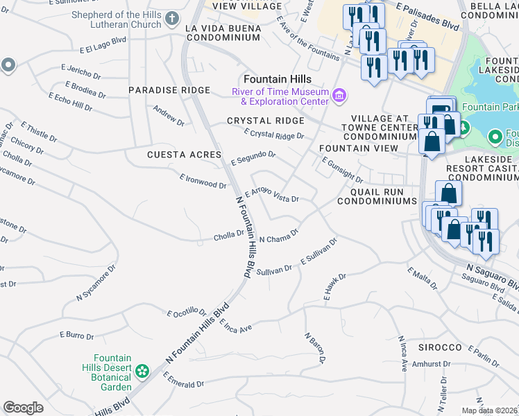 map of restaurants, bars, coffee shops, grocery stores, and more near 12029 North Fountain Hills Boulevard in Fountain Hills