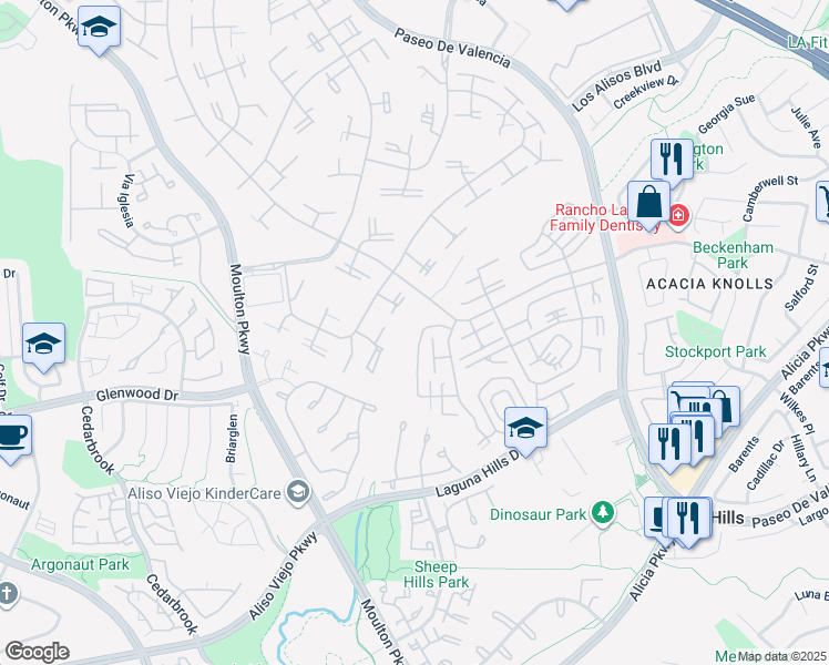 map of restaurants, bars, coffee shops, grocery stores, and more near 911 Ronda Sevilla in Laguna Woods