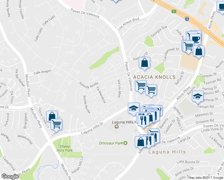 map of restaurants, bars, coffee shops, grocery stores, and more near 815 Via Alhambra in Laguna Woods