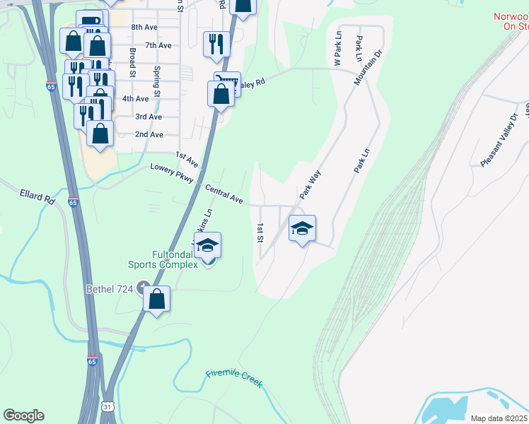 map of restaurants, bars, coffee shops, grocery stores, and more near 524 1st Street in Fultondale