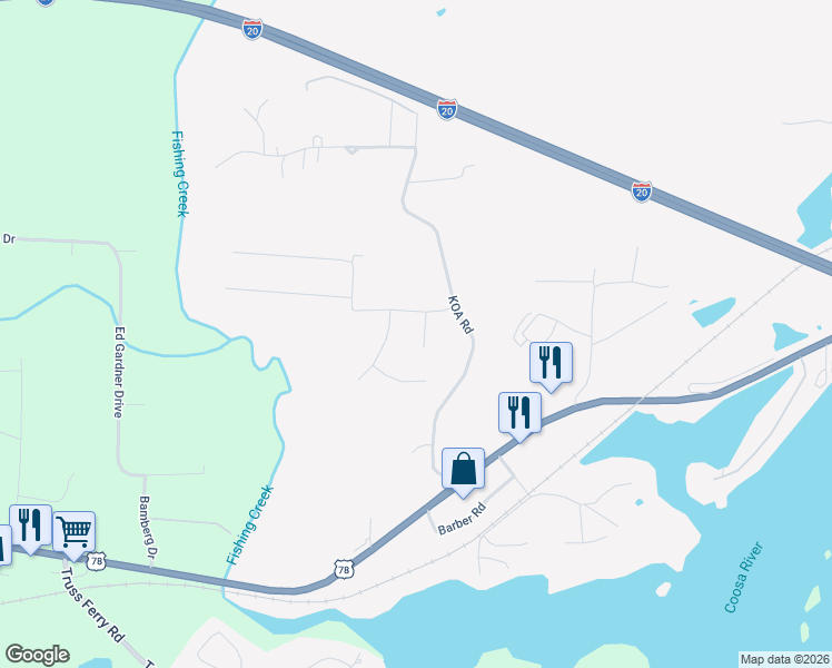 map of restaurants, bars, coffee shops, grocery stores, and more near 220 Ellington Way in Riverside