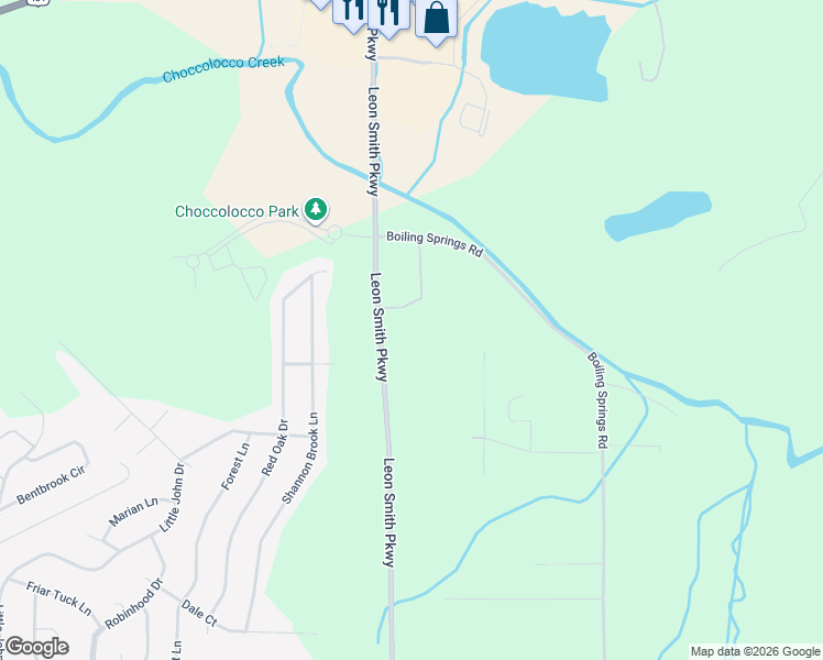 map of restaurants, bars, coffee shops, grocery stores, and more near Leon Smith Parkway in Oxford