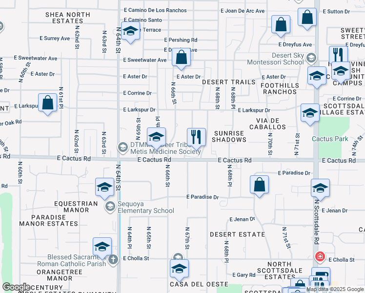 map of restaurants, bars, coffee shops, grocery stores, and more near 6616 East Cactus Road in Scottsdale