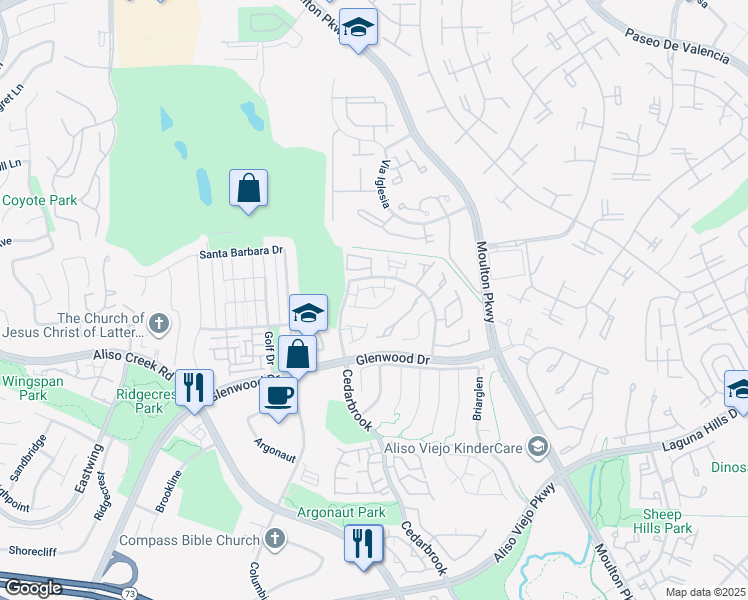 map of restaurants, bars, coffee shops, grocery stores, and more near 55 Via Abruzzi in Aliso Viejo
