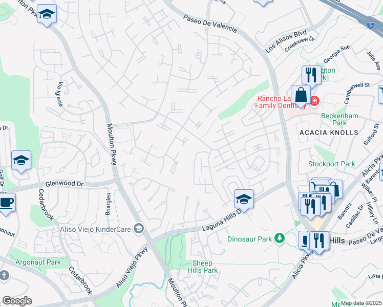 map of restaurants, bars, coffee shops, grocery stores, and more near 911 Ronda Sevilla in Laguna Woods