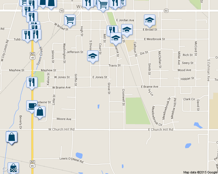 map of restaurants, bars, coffee shops, grocery stores, and more near 801 Grove Street in West Point