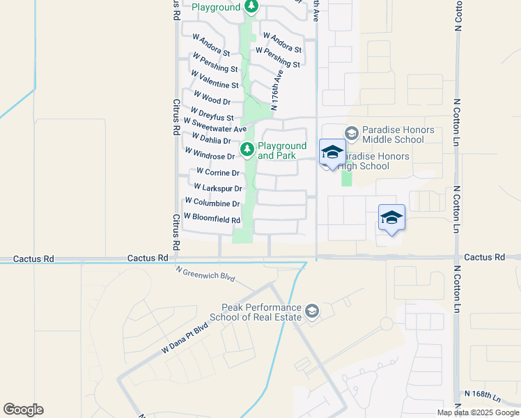 map of restaurants, bars, coffee shops, grocery stores, and more near 17653 West Bloomfield Road in Surprise