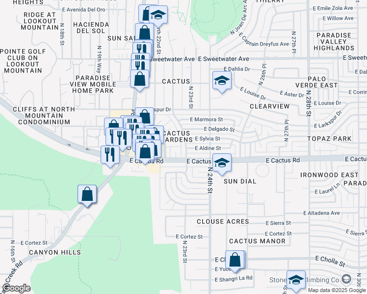 map of restaurants, bars, coffee shops, grocery stores, and more near 12224 North 23rd Street in Phoenix