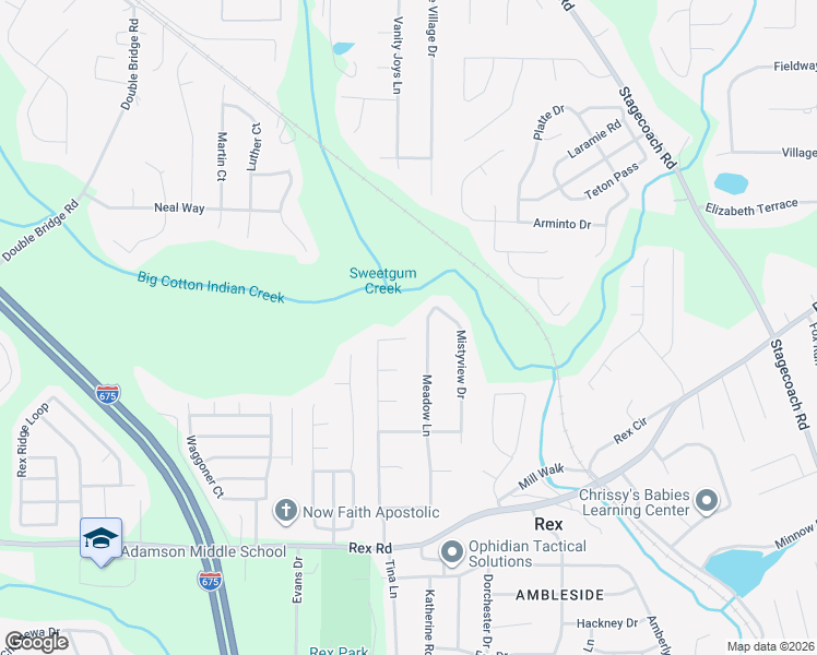 map of restaurants, bars, coffee shops, grocery stores, and more near 5716 Meadowview Road in Rex