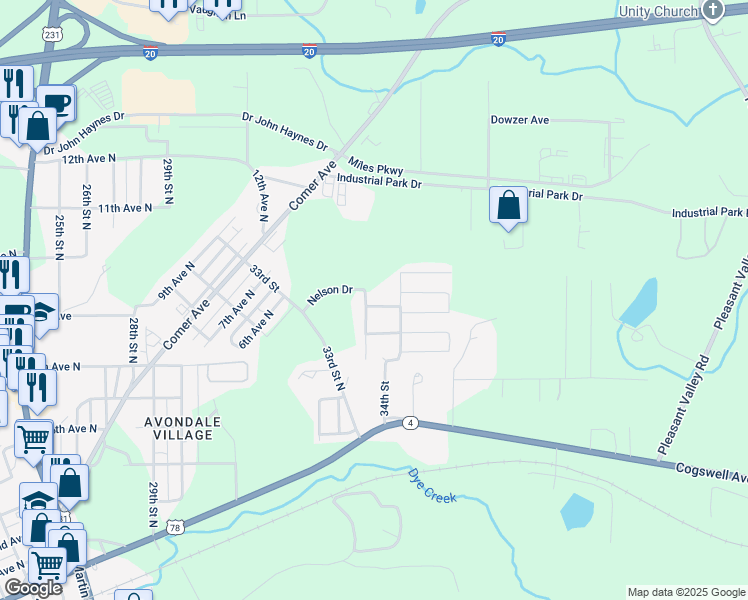 map of restaurants, bars, coffee shops, grocery stores, and more near 3305 Todd Street in Pell City