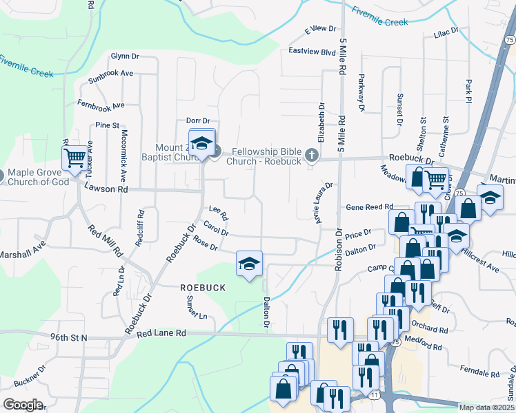 map of restaurants, bars, coffee shops, grocery stores, and more near 628 Calahan Road in Birmingham