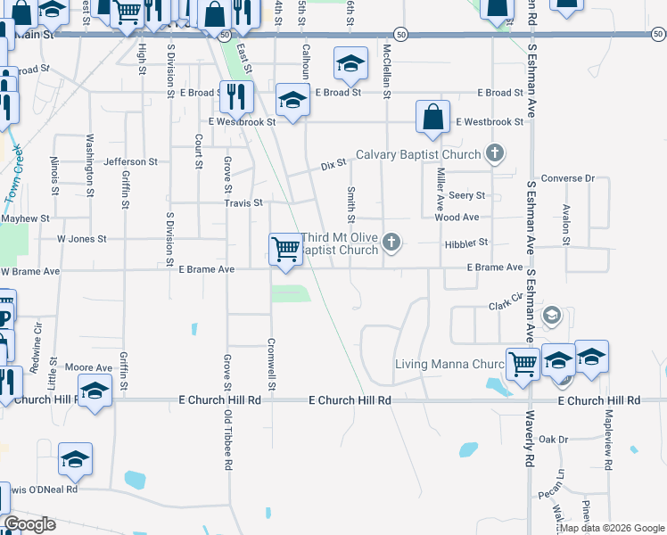 map of restaurants, bars, coffee shops, grocery stores, and more near 798 Calhoun St in West Point
