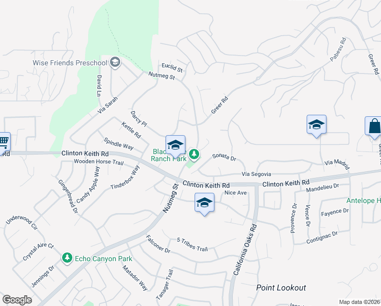 map of restaurants, bars, coffee shops, grocery stores, and more near 36034 Redgrave Way in Murrieta