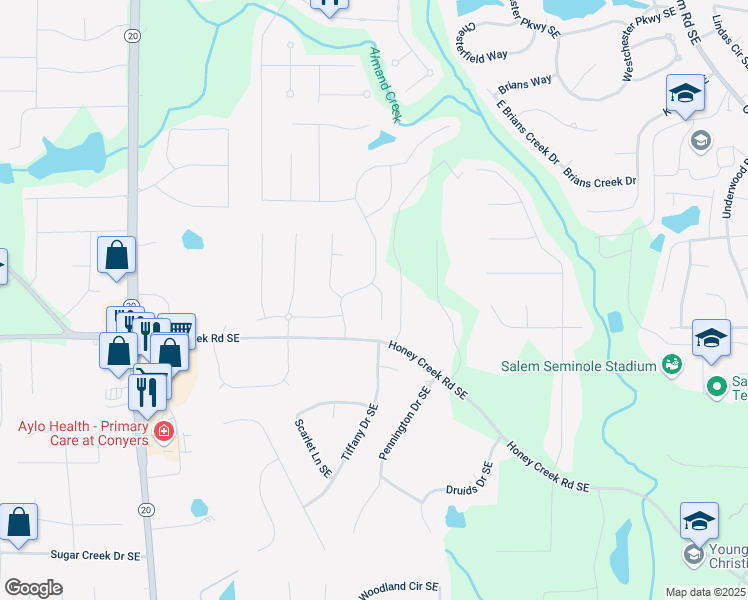 map of restaurants, bars, coffee shops, grocery stores, and more near 1606 Kenilworth Lane Southeast in Conyers
