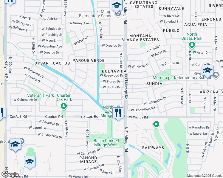 map of restaurants, bars, coffee shops, grocery stores, and more near 12345 West Scotts Drive in El Mirage