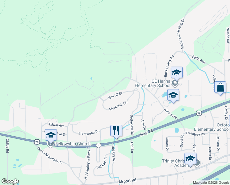 map of restaurants, bars, coffee shops, grocery stores, and more near 687 Watson Drive in Oxford