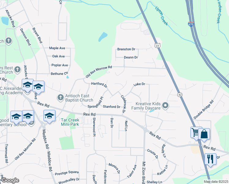 map of restaurants, bars, coffee shops, grocery stores, and more near 5765 Twain Drive in Ellenwood