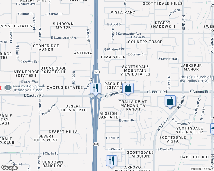 map of restaurants, bars, coffee shops, grocery stores, and more near 8846 East Ann Way in Scottsdale