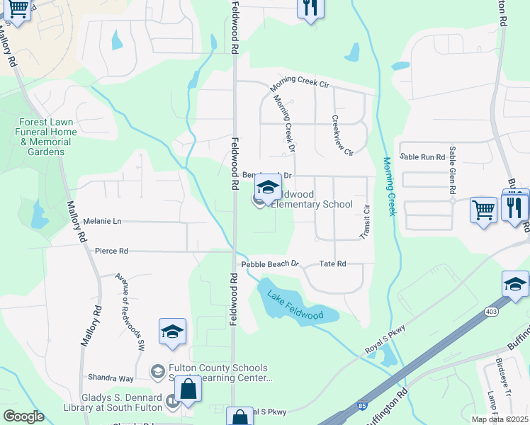 map of restaurants, bars, coffee shops, grocery stores, and more near 5790 Feldwood Road in College Park