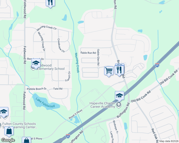 map of restaurants, bars, coffee shops, grocery stores, and more near 3473 Carriage Chase Road in Atlanta