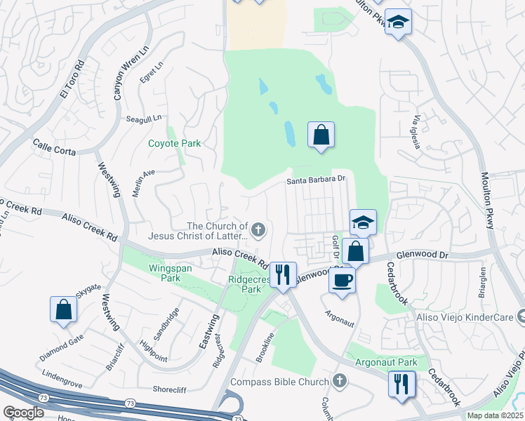 map of restaurants, bars, coffee shops, grocery stores, and more near 21 Alisal Court in Aliso Viejo