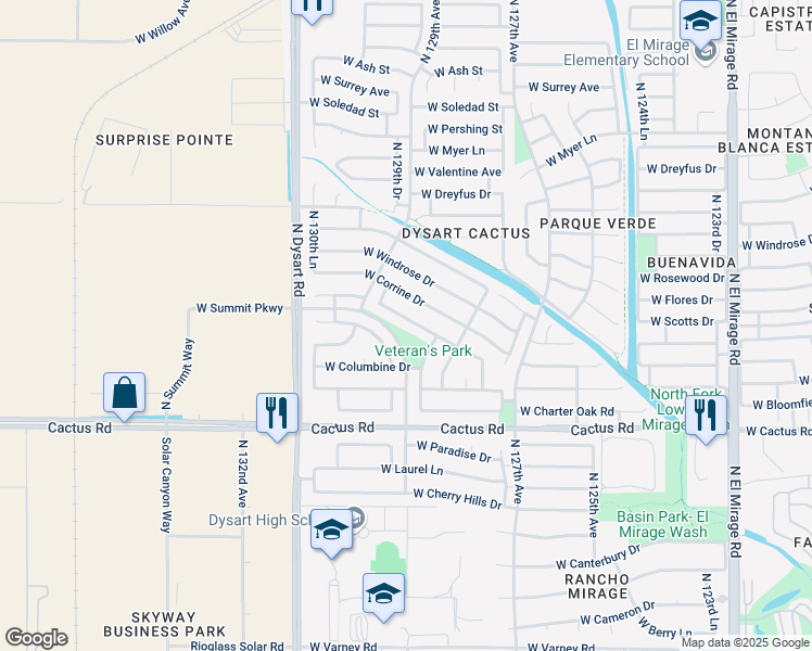 map of restaurants, bars, coffee shops, grocery stores, and more near 12862 West Rosewood Drive in El Mirage