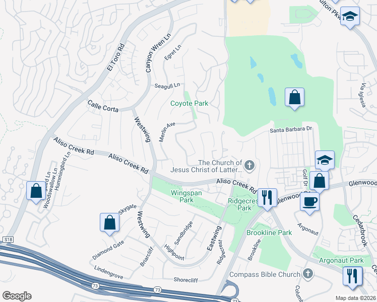 map of restaurants, bars, coffee shops, grocery stores, and more near 12 Dove Street in Aliso Viejo