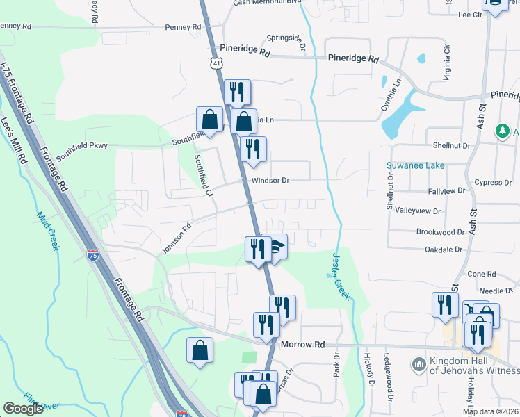 map of restaurants, bars, coffee shops, grocery stores, and more near 5738 Old Dixie Highway in Forest Park