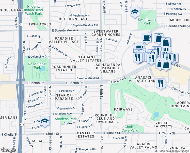 map of restaurants, bars, coffee shops, grocery stores, and more near 12232 North 39th Place in Phoenix