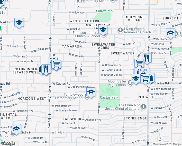 map of restaurants, bars, coffee shops, grocery stores, and more near 4003 West Bloomfield Road in Phoenix
