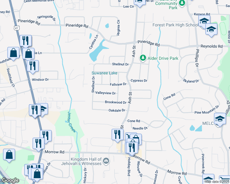 map of restaurants, bars, coffee shops, grocery stores, and more near 5729 Jefferson Avenue in Forest Park