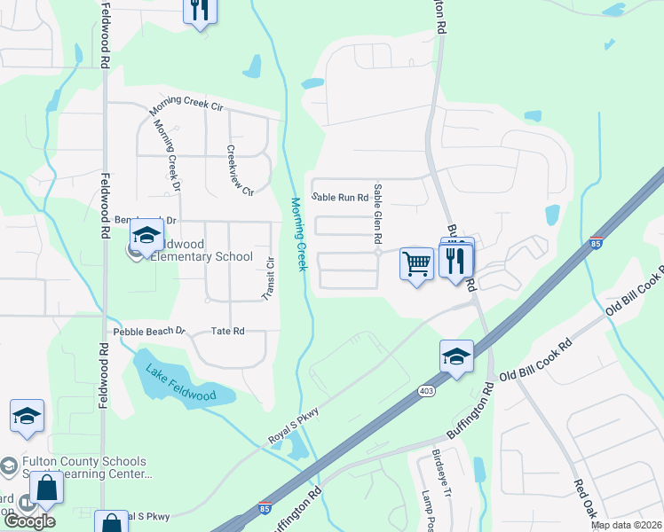 map of restaurants, bars, coffee shops, grocery stores, and more near 3481 Carriage Chase Road in Atlanta