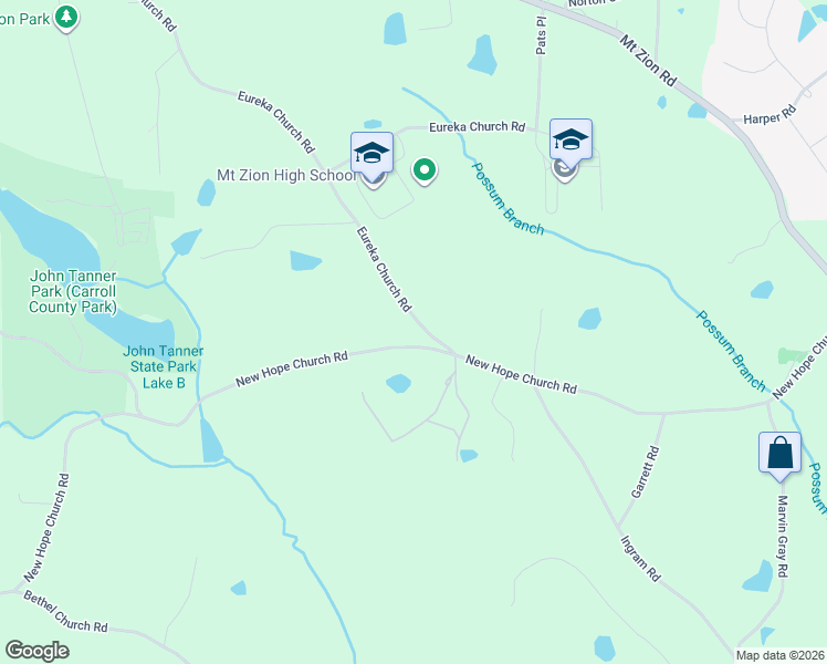 map of restaurants, bars, coffee shops, grocery stores, and more near 100 Eureka Church Road in Carrollton